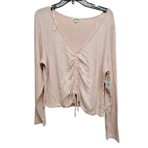 Open Edit V-neck Long Sleeve Ruched Knit Top